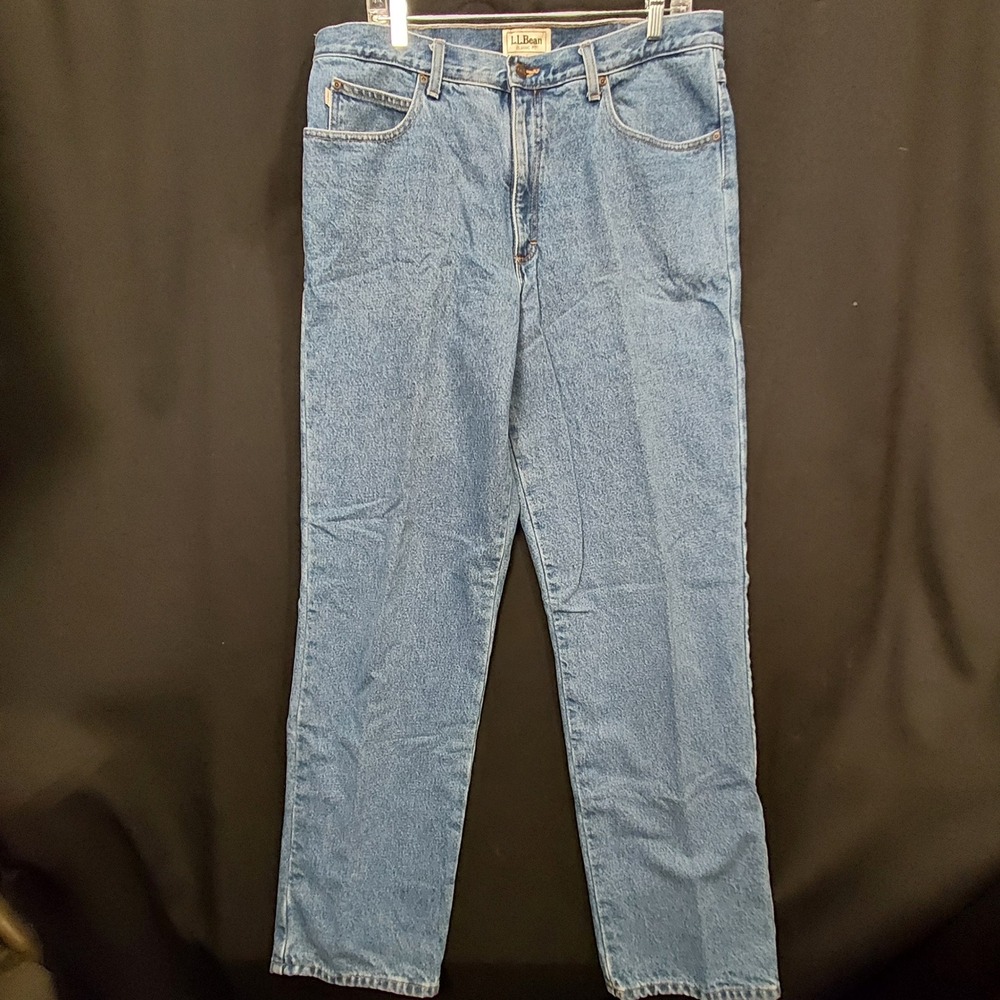 LL Bean Classic Fit Flannel Lined Jeans Mens 38x34 Medium Wash Denim Plaid